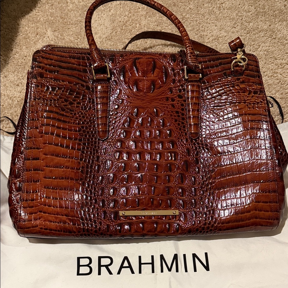 Brahmin Rich Brown Crocodile Satchel